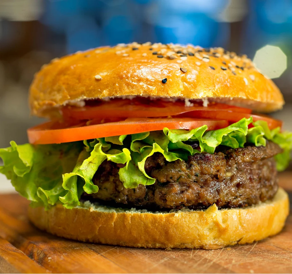 hamburger photo with beef meat, tomato, salad and bun bread